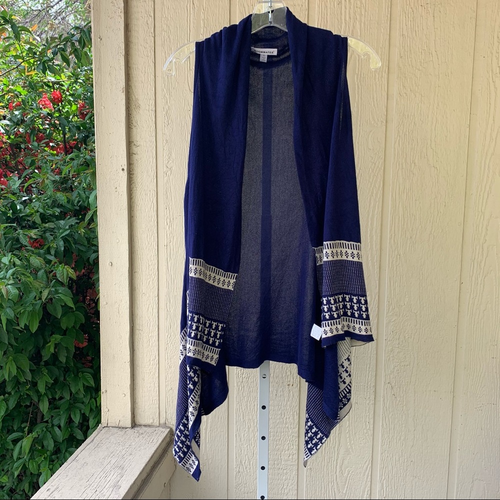 Roomates Dark Blue Cotton Sleeveless Cardigan | M